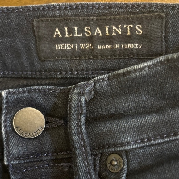 AllSaints 25 Heidi Cropped Flare Women’s Jeans Dark Indigo Blue Raw Hem Stretch - Picture 7 of 10